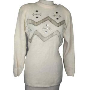 Vintage Rhinestone Embellished Wool and Angora Sweater Size Medium